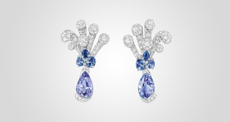 Cygne Earrings in white gold, diamonds, purple spinels and sapphires by Dior Joaillerie 
