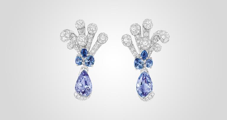Cygne Earrings in white gold, diamonds, purple spinels and sapphires by Dior Joaillerie