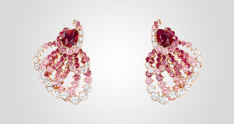 Milieu du Sičcle Earrings in pink gold, diamonds, rubies and pink sapphires by Dior Joaillerie