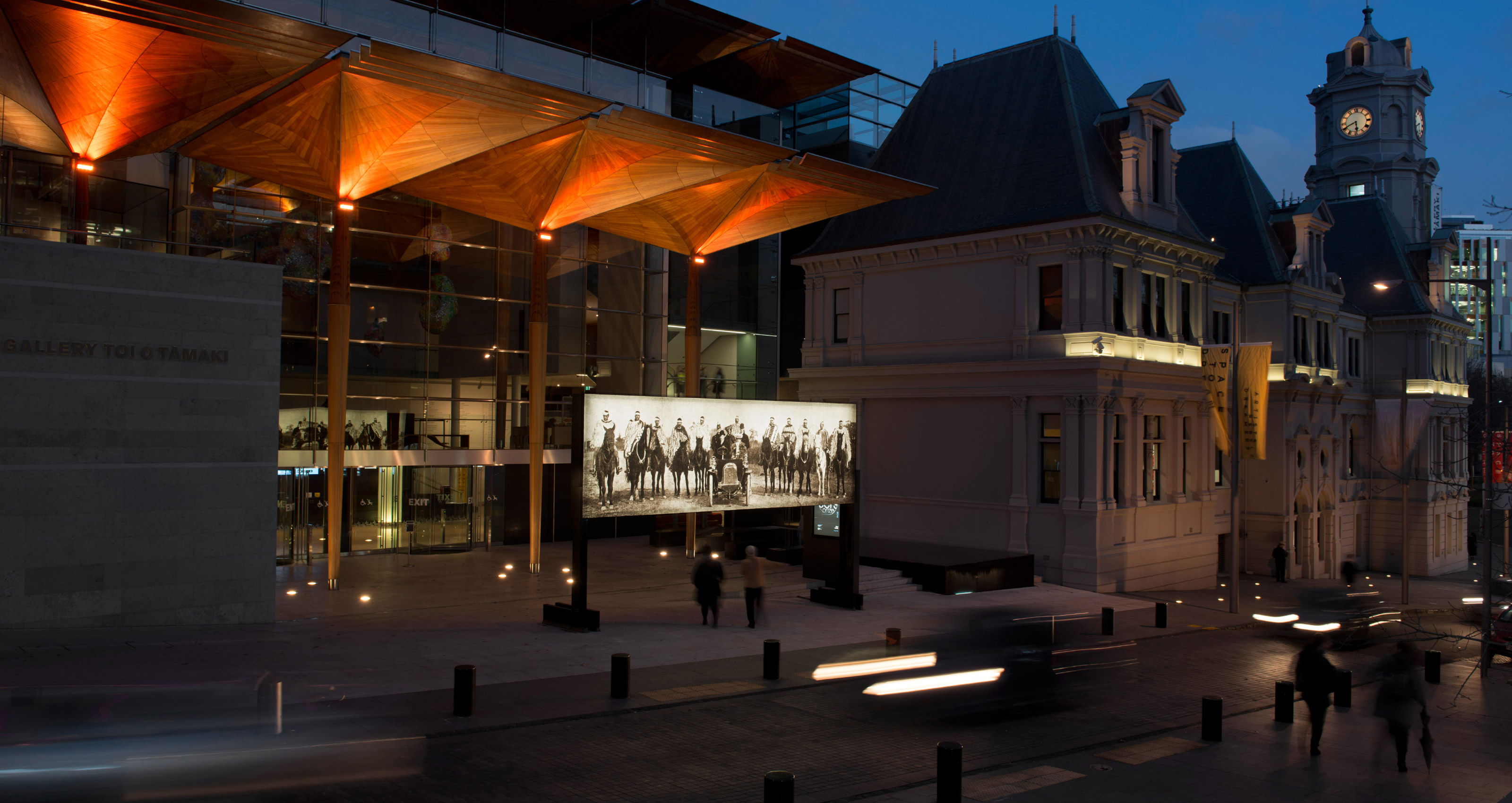 Nathan Pohio, Raise the anchor, unfurl the sails, set course to the centre of an ever setting sun! 2015, outside the Auckland Art Gallery