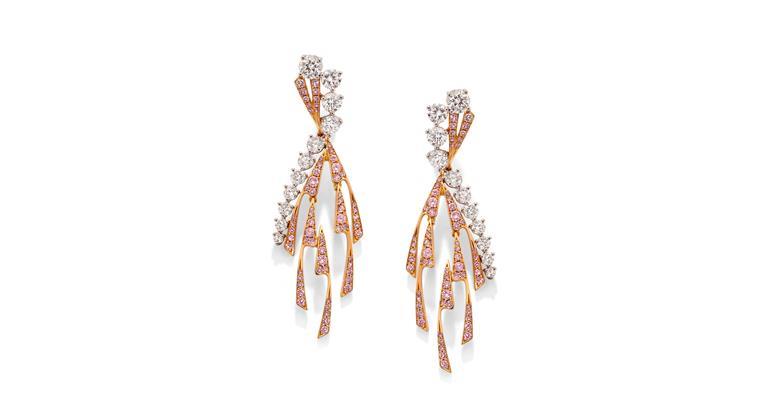 Pink and White Diamond Earrings - pink and white diamonds set in rose gold and platinum