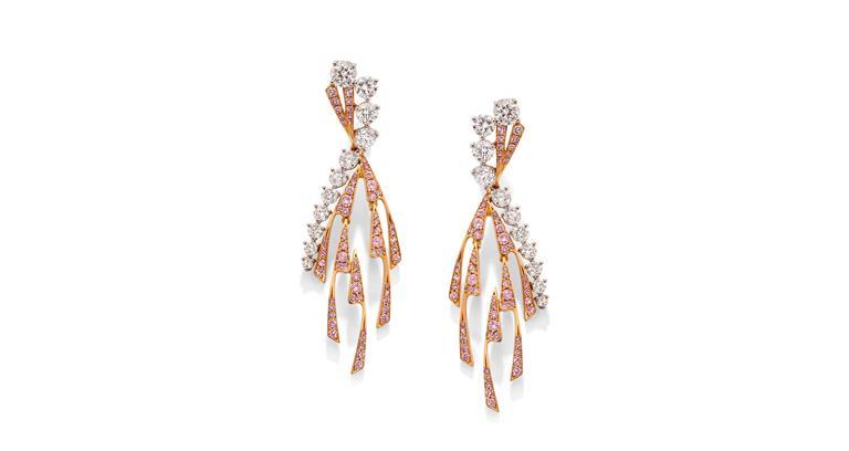 Pink and White Diamond Earrings - pink and white diamonds set in rose gold and platinum