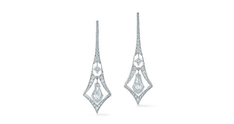 Kite Shape Diamond Drop Earrings - platinum set kite-shaped and brilliant-cut diamonds