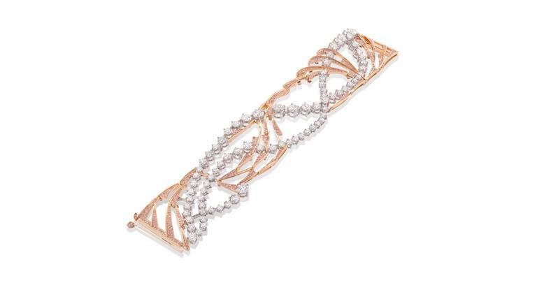 Pink Diamond Bracelet - pink and white diamonds entwined in platinum and rose gold
