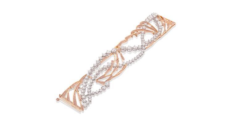 Pink Diamond Bracelet - pink and white diamonds entwined in platinum and rose gold