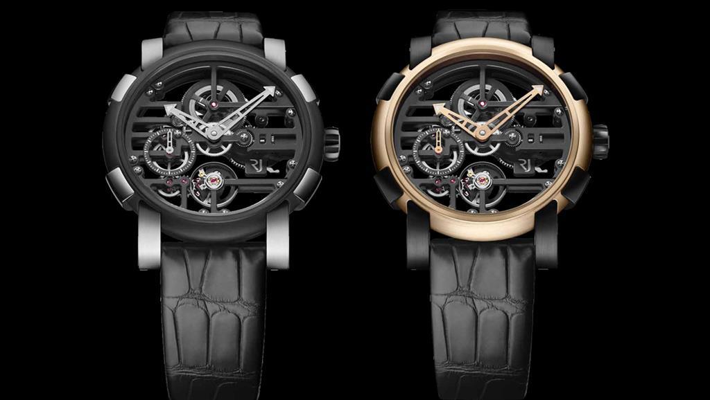 Romain Jerome Skylab 48 timepieces, in black-coated steel and 18k red gold