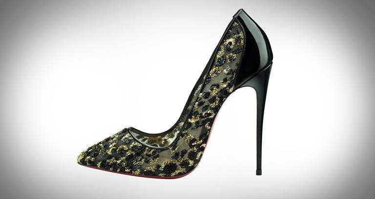 Christian Louboutin Follies Lace 120 Le Chiffon Gold Black pumps