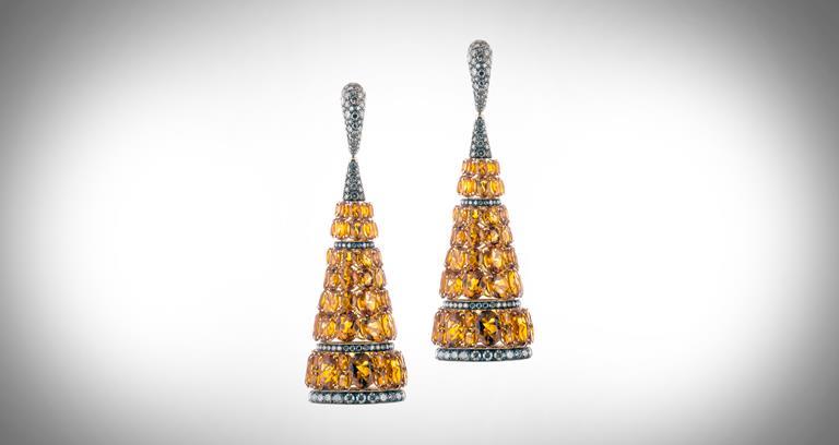 De Grisgono Melodie of Colours earrings in rose gold set with citrine and brown diamonds