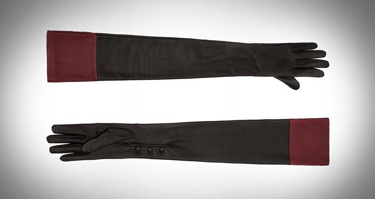 Alexander McQueen black and bordeaux leather gloves