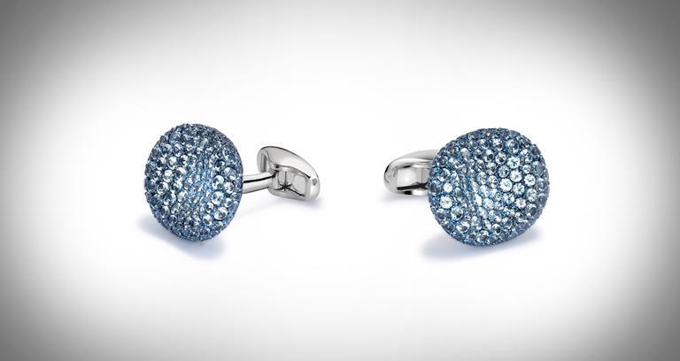 William & Son white gold and aquamarine oval cufflinks