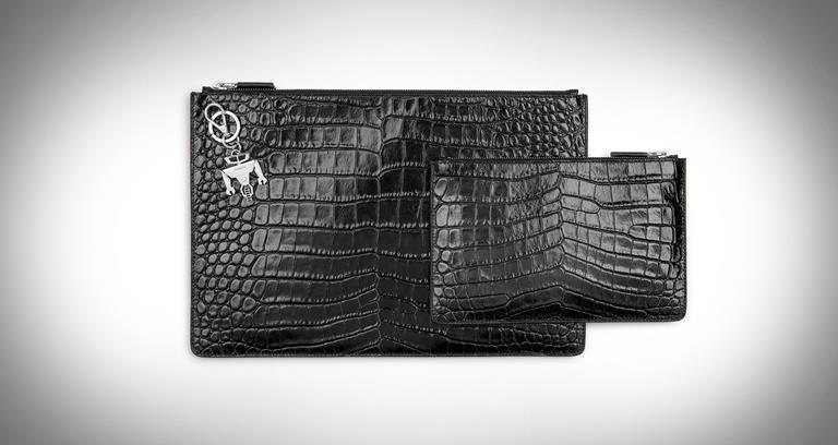 Prada Coccodrillo Nero big and small pochette in crocodile leather with key-ring